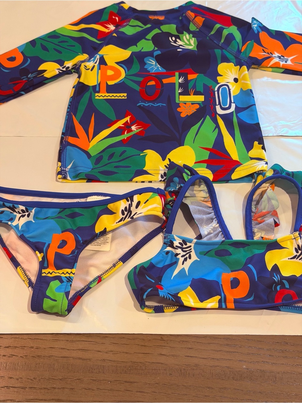 Ralph Lauren Multicolor Tropical Kids Swim Set with Long Sleeve Rash Guard